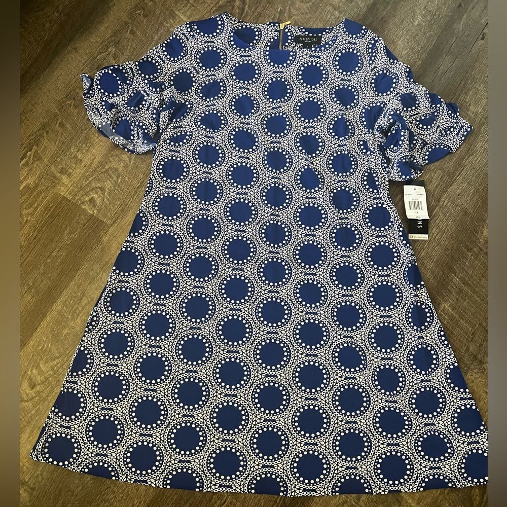 Perceptions Women's Plus Short Sleeve Geometric Shift Dress- Size 1X